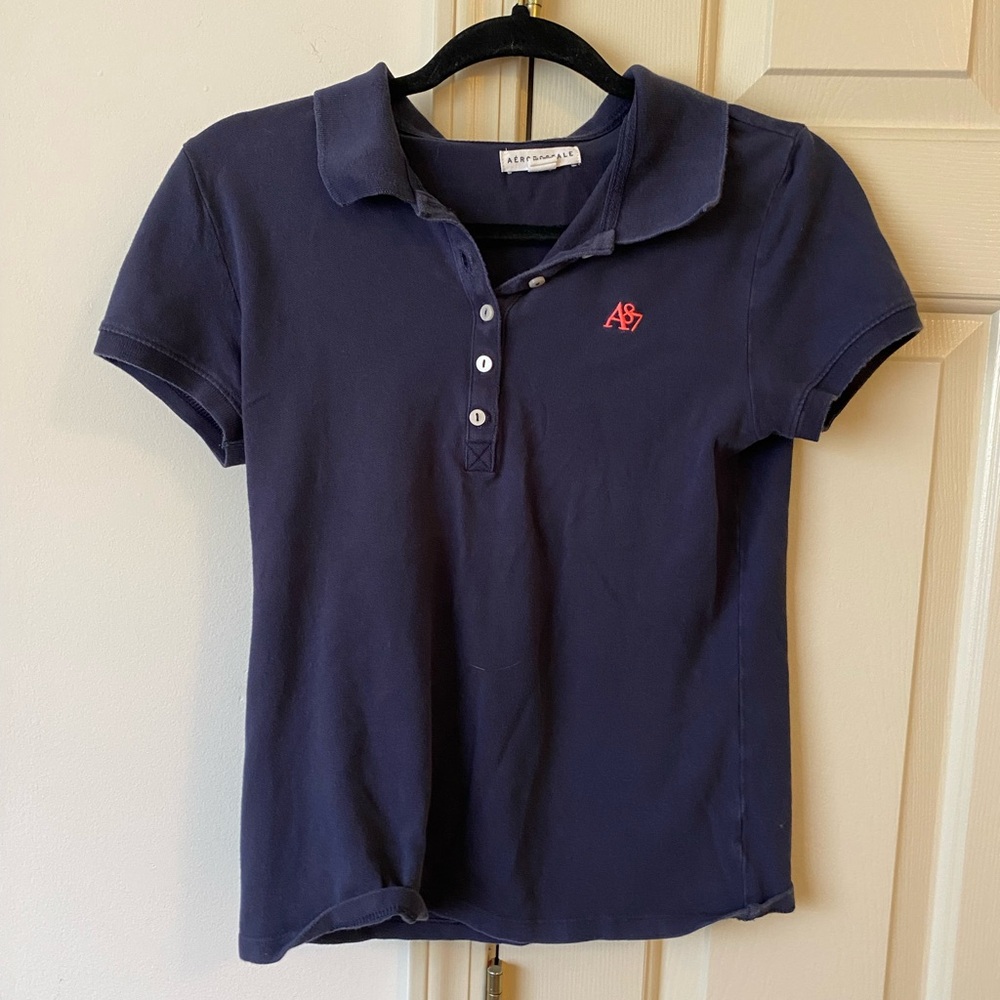 Aeropostale Dark Blue Polo with Coral Emblem